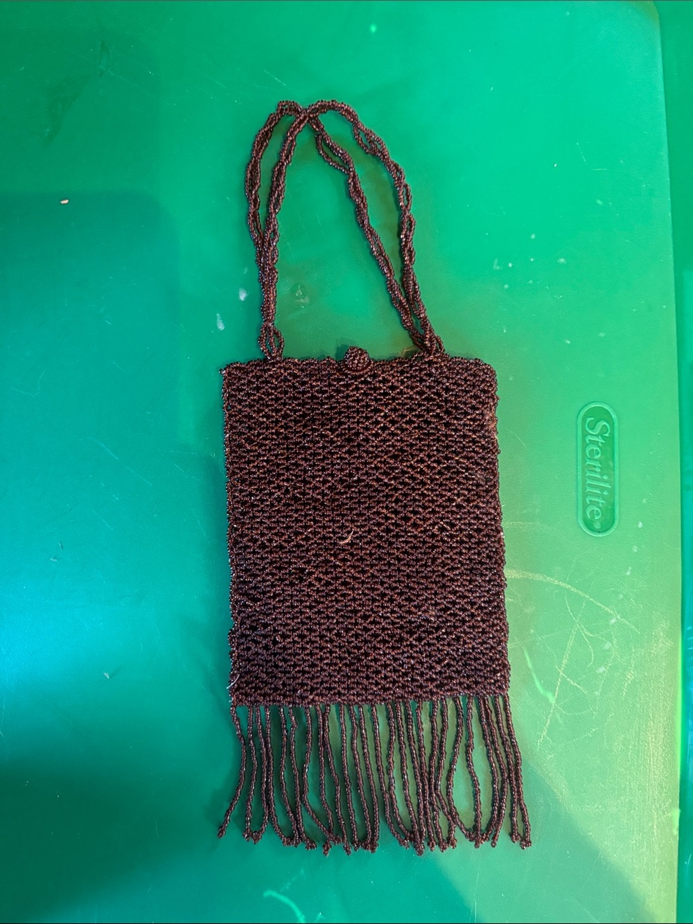 Handwoven Black Beaded Fringe Mini Shoulder Bag